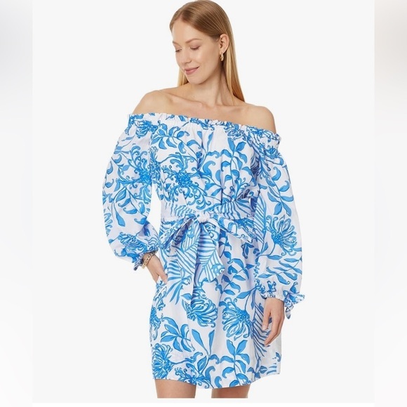 LILLY PULITZER JAMIELYNN OFF THE Shoulder Dress RESORT WHITE GLISTEN IN THE SUN - Picture 1 of 16